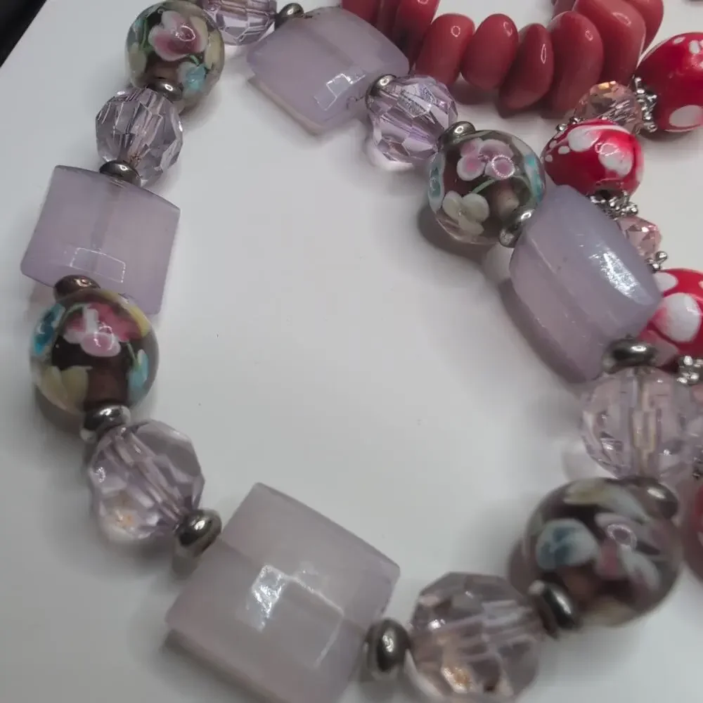 Beach Surf Turtle Bracelet Lot Charm Coquette Fairy Beaded‎ Glass Pink Blue